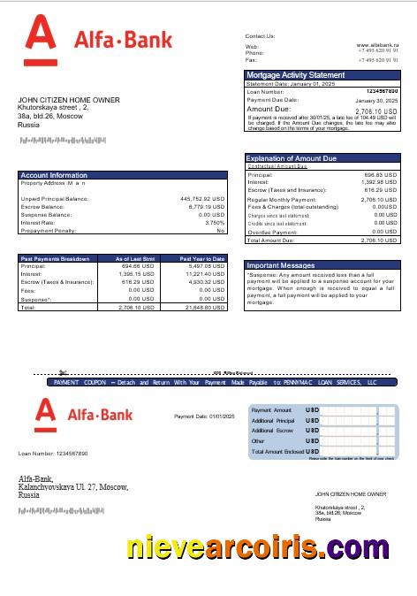 Russia Alfa bank mortgage statement